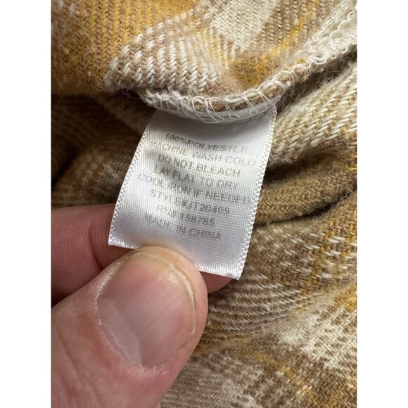 Pie In The Sky Women’s Oversized Medium Plaid Flannel Shirt Yellow Tan White - Picture 4 of 6